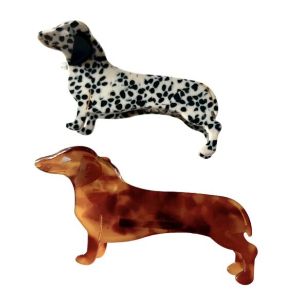 Two Adorable Dog-Shaped Claw Hair Clips - Dachshund and Dalmation - Picture 1 of 4